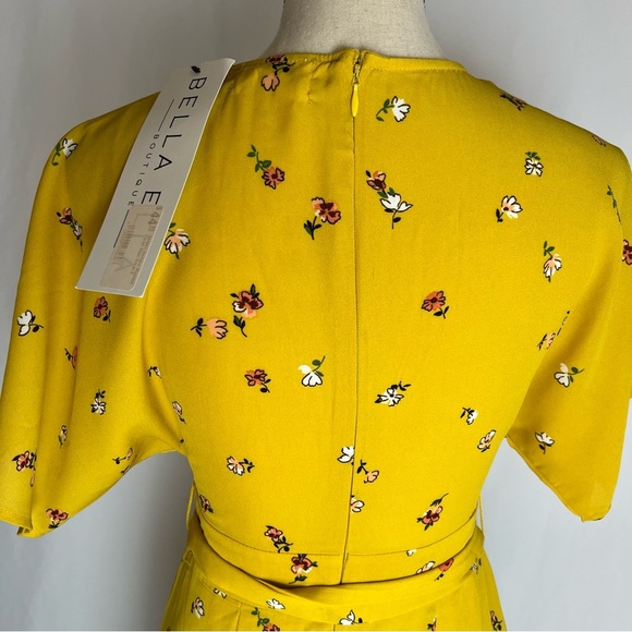 Bella Ella Golden Horizon Mustard Floral Maxi Dress Size Small Belted Long (NWT) - Picture 6 of 9